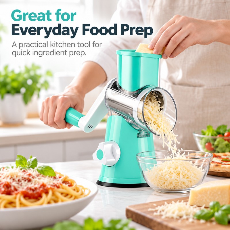 Rotary Cheese Grater for Everyday Food Prep – 3 Interchangeable
