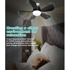 HK Socket Fan Light, 21 Inch Screw Ceiling Fans with Lights, 5 Speed E26/E27 Base Small Ceiling Fan, 3 Colors 3000K-6500K Dimmable Socket Fan with Light for Garage/Bathroom/Bedroom/Kitchen,1800 Lumens