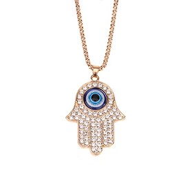 COLORFUL BLING 14K Gold Plated Evil Eye Hamsa Hand Pendant Necklace Set Crystal CZ for Women Men Protection Lucky Amulet Jewelry-Gold