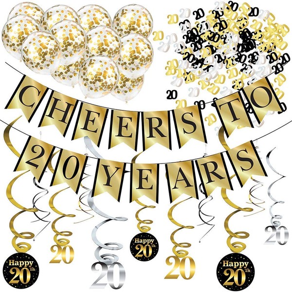 20th Birthday and Anniversary Decorations Party Pack - Cheers to