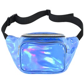 Shiny Neon Fanny Bag for Women Rave Festival Hologram Bum Travel Waist Pack (Blue)