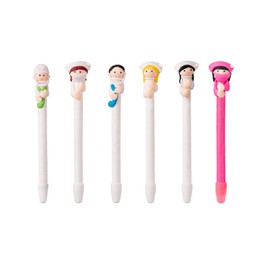 6 Pieces Novelty Ballpoint Pens, Cute Doctor Nurse Pens, 0.5mm Tip Black Ink Pens for Writing Stationery School Office Supplies