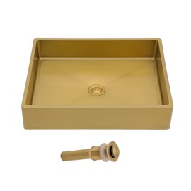 Gold Vessel Sink Stainless Steel - Fulorni 19"x15" Bathroom Vessel Sink Gold 16 Gauge Nano Titanium Plating Above Counter Rectangle Vanity Lavatory Bath Sink Basin