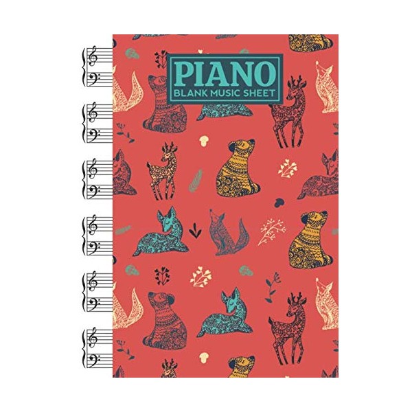 Piano Blank Music Sheet: Notebook Manuscript Paper with Forest Animals