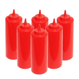 TrueCraftware-Set of 6 Squeeze Condiment Wide Mouth Dispensing Bottles 16 oz Red- Plastic Squeeze Bottle for Sauces Spreads Ketchup Mustard Mayo Hot sauces and Olive oil