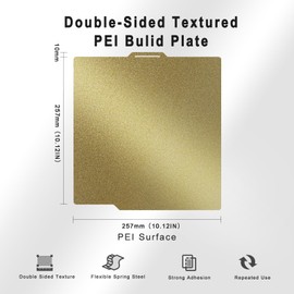 TIOPY Double Sided Textured PEI Build Plate 257x257 mm,for Bambu Lab X1C/X1/X1E/P1P/P1S/A1, Removable Heated Bed Spring Steel Flexible Platform, Golden