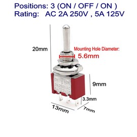JZK 5x ON OFF ON Mini Momentary Toggle Switch MTS-123, 3-Pin SPDT On-Off-On, AC 2A 250V, 5A 125V, Locking Toggle Switch, Car Boot Switch