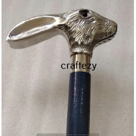 HEAD Vintage Antique Walking Cane Black Wooden Stick Chrome Rabbit Handle Knob Gifts