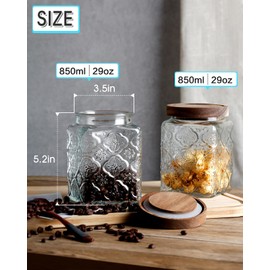 NUTRIUPS Glass Jars with Wood Lids, Jars with Lids, Vintage Glass Jar Set of 2 (Square Begonia)