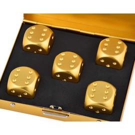 DS.DISTINCTIVE STYLE Aluminum Alloy Dice 5 Pieces 16mm Portable Metal Dices with Case 6 Sided Dice for Party Game (Gold Rectangle)