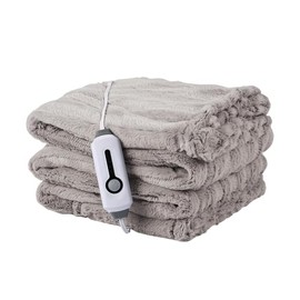 McJaw Electric Blanket Heated Throw 50''x60'', Faux Fur Heated Blanket with 3 Hour Auto Off & 4 Heating Level Heating Blanket, Machine Washable, Light Brown