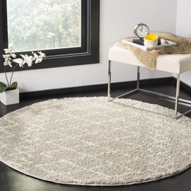 Safavieh Berber Shag Collection BER165B Moroccan 1.25-inch Thick Area Rug, 3' x 3' Round, Light Grey / Cream