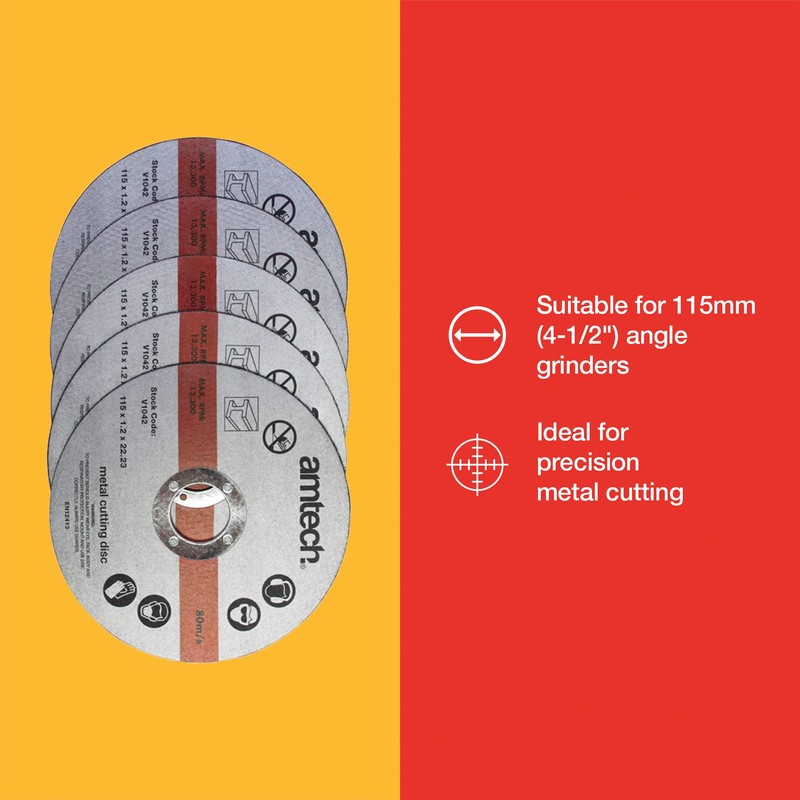 Amtech V1042 5 Piece 115mm (4.5") Metal Cutting disc Set