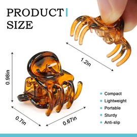 HOYOLS 36 Pcs Small Tortoise Hair Claw Clips, Mini Half Up Plastic Hairclips for Women Girls, Strong Grip Non-Slip Jaw Clips for Thin Short Hair (Amber Glow Mix Color)