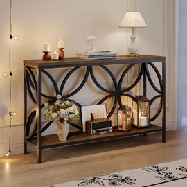 GiftGo Narrow Sofa Table 47.2 Inch, Industrial Sofa Table Behind Couch, Vintage Entry Console Table with Storage for Entryway, Living Room, Foyer, Elegant Design (Grey, 47.2)