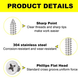 M3x6mm Wood Screws,Flat Head Screws for Wood,Stainless Steel Countersunk Screw,Multi Purpose DIY, Furniture & Repairs (200pcs)
