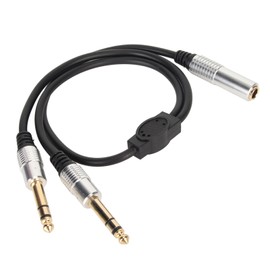 6.35 mm Splitter Y Cable, 1/4 Inch 6.35 mm Mono Female to Two 1/4 Inch 6.35 mm Male Splitter Cable with Gold-Plated Connectors for Amplifiers, Microphones, Mixers etc
