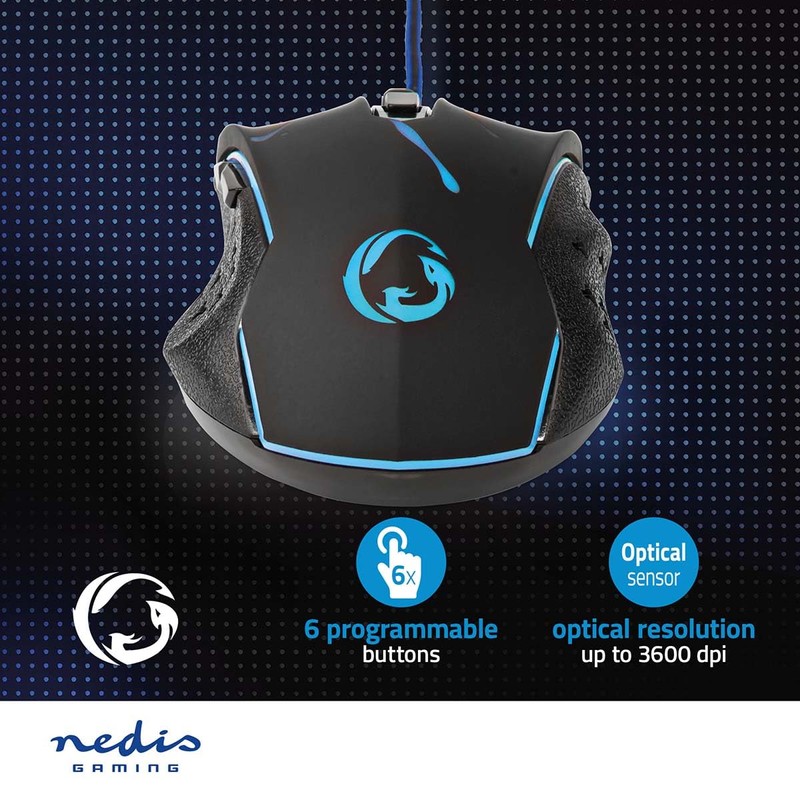 NEDIS Gaming Mouse - Wired - 1200/1800 / 2400/3600 DPI