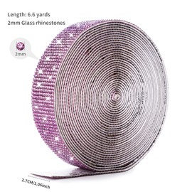 SNILOAW Self Adhesive Rhinestone Strips,Crystal Rhinestone Diamond Ribbon Tape with 2mm Rhinestones Glittering for DIY Event Phone,Car,Wedding Decor (Purple, Width 1.06 inch X 6.6 Yards)