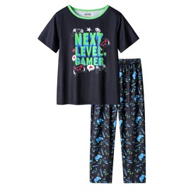 CYCHELRY Little Big Boys Summer Green Gamer Pajamas Short Sleeve and Pants Cute Nighty PJS 2PCS Sleepwear Set Size 10