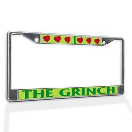 Fastasticdeals Metal Insert License Plate Frame I Love The Grinch B Weatherproof Car Accessories Chrome 2 Holes Solid Insert