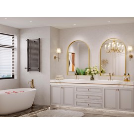 JIINGYO Arch Mirror, 24 x 36 Inch Gold Arch Mirror for Bathroom, Arched Wall Mirror, Aluminum Alloy Frame Gold Bathroom Vanity Mirror for Living Room Bedroom Entryway Mantel Hallways Decor