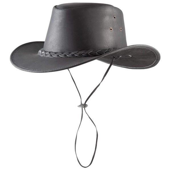 PFIFF Utah 101004 Western Hat, Cowhide Leather, Cowboy Hat, Western Cowboy Hat, Black, S (56 cm)