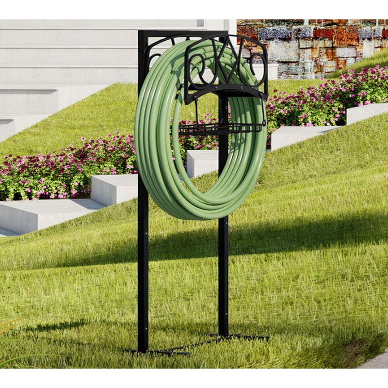 CALIDOLA Freestanding Garden Hose Organizer with Black Powder-Coated Finish -