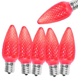 Jawtach C9 LED Christmas Light Bulbs - 25 Pcs C9 LED Bulbs Red for E17 Candelabra Base - 1W for Outdoor String Lights, Holiday Decoration
