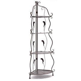 KOLHGNSE 4-Tier Brown Storage Shelf, Vintage Iron Organizer Rack, Freestanding Desk Shelf for Bathroom Kitchen Living Room