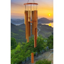 Bamboo Wind Chimes Outdoor,Wooden Wind Chimes for Outside with Melody Deep Tone,38" Classic Zen Garden Windchime for Relaxation, Grace.Home Décor for Patio, Garden or Indoor(FSC Certified)
