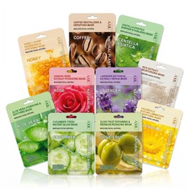 Set 10 Mascarillas Coreanas Hidratantes, Facial Cuidado de la Piel, Mascarillas en Tela Hidratante con Colágeno y Vitamina e, Surtidas Todo Tipo de...