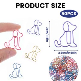 Ymapinc 50pcs Dog Shaped Paper Clips, Fancy Animal Decorative Paperclips Cute Multicolored Binder Clips Office Supplies Dog Decor Bookmark for Fun Women Men