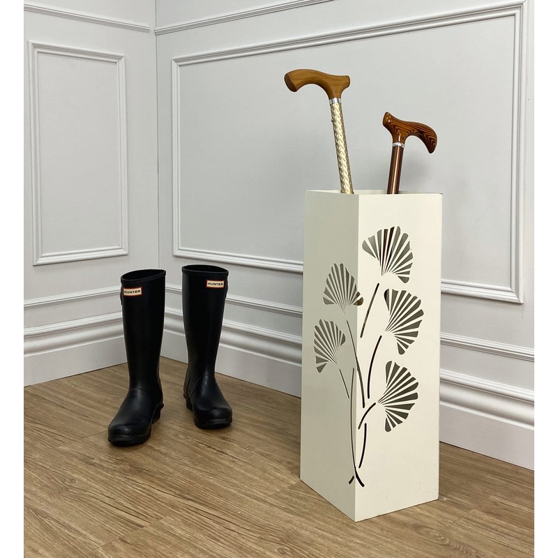 Mango Steam White Tall 21.75" Japanese Ginkgo Leaf Umbrella/Cane/Walking Stick