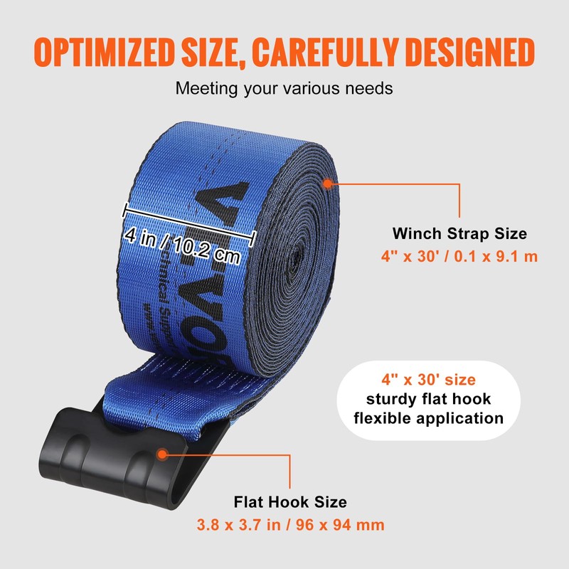VEVOR Truck Straps, 4" x30' Heavy Duty Tie Down w/Flat