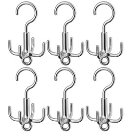 DIFEIUKI 4 Prong Swivel Hooks, Set of 6, Scarf Hooks, Belt Hangers, 360 Degree Rotation, Space Saving, Storage for Small Items Hangers, Neckties, Scarves, Belts, Towels, Bags, Etc., Kitchen, Entryway,