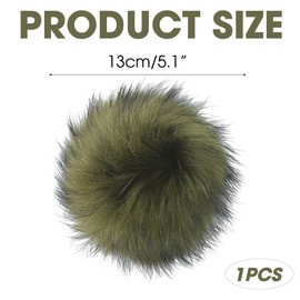 5" Diameter Fur Pompoms for Knitted Hats, Big Snap On Pom Poms Real Fur Balls with Press Button, Detachable Colorful Fluffy Fuzzy Puffs Ready to Made Wool Hat Shoes Beanie DIY Accessories (ArmyGreen)