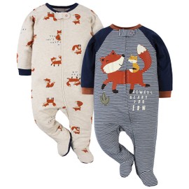 Gerber Paquete de 2 Pijamas Sleep 'N Play para bebés, Azul Zorro, Recién Nacido
