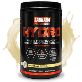 Labrada Hydro 100% Pure Hydrolyzed Whey Protein Isolate Powder, Lactose Free, 6g BCAA’s, 4.5g Glutamine, Fastest Digesting Whey Available, Instant Mixing, Delicious Taste (Vanilla)
