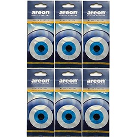 AREON Car Air Freshener Black Crystal Blue Eye Pendant Hanging Mirror Fragrance Car Fragrance Nazar Amulet Cardboard 2D Home Office Set (Black Crystal Blue Eye Pack x 6)