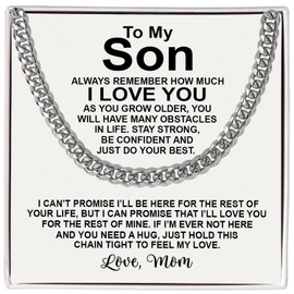 To My Son Necklace, Mother to Son Necklace, Son Necklace From Mom, Luxury Jewelry Gifts For My Son, Necklace Makes Unique Christmas, Graduation, Birthday Gifts For Son, Cuban Chain Gift For Men