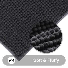 smiry Non Slip Chenille Bath Mat, 60 x 120 cm, Extra Soft Large Bathroom Mat Runner, Highly Absorbent Bath Mats for Bathroom Floor, Machine-Washable Quick Dry Foot Mat, Dark Grey