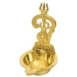 Spillbox Traditional Brass Diya for Puja | Pooja Aarti | Arti Deepak Deepam Oil Lamp for Home Temple Puja Articles Decor Gifts- OM Shakthi Diya