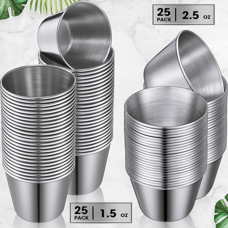 50 Pack Metal Ramekins Stainless Steel Sauce Cups Bulk Condiment