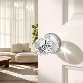 Orger 3 Pack Diamond Glass Door Knobs, Crystal Privacy Door Handles for Bedroom/Bathroom, Interior Keyless Door Knobs with Pin Lock, Satin Nickel Zinc Alloy Rosette