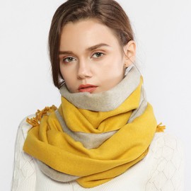 Winter Cashmere Wool Scarf Pashmina Shawl Wrap for Women Long Large Warm Thick Reversible Scarves Yellow and Grey