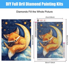 Bowetile 5D DIY Diamond Painting Art Kits Cute Fox, Moon Diamond Art Painting Kits for Adults, Full Drill Starry Sky Painting Rhinestone Embroidery Pictures for Beginners, Home Wall Decor 30x40 cm