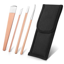 4 PCS Pedicure Knife Set Professional Ingrown Toenail Knife Tools Stainless Steel Nail Knives Cuticle Remover Kit Foot Repair Blade with Storage Bag for Home Beauty Salon - Rose Gold