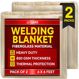 JJ CARE 2 Pack Welding Blanket - 6ft x 6ft, 850GSM Fiberglass Welding Blanket for Smokers with Brass Grommets, Heavy Duty Fireproof Welders Mat for Industrial, Smoker, Grill and Camping