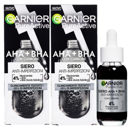 Garnier PureActive Anti-Imperfections Face Serum with Activated Carbon Niacinamide AHA BHA Treatment of Pimples Blackheads Mattifying and Even Formula Without Residue - 2 Bottles of 30 ml